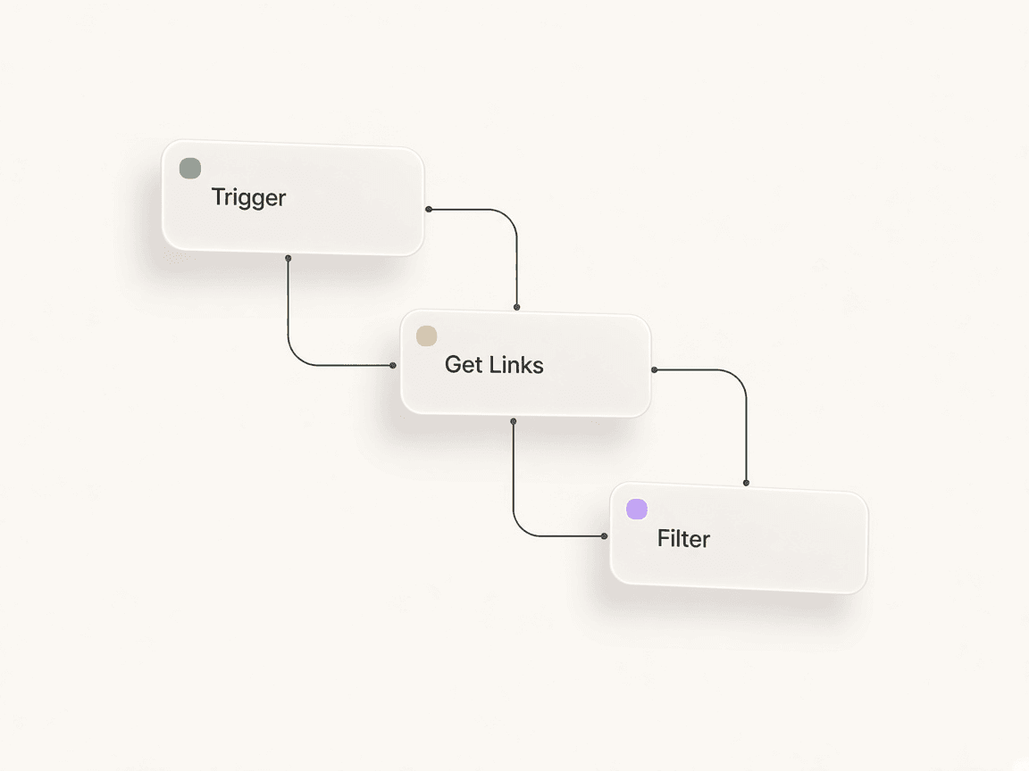 Floating automation nodes for trigger, get links, and filter