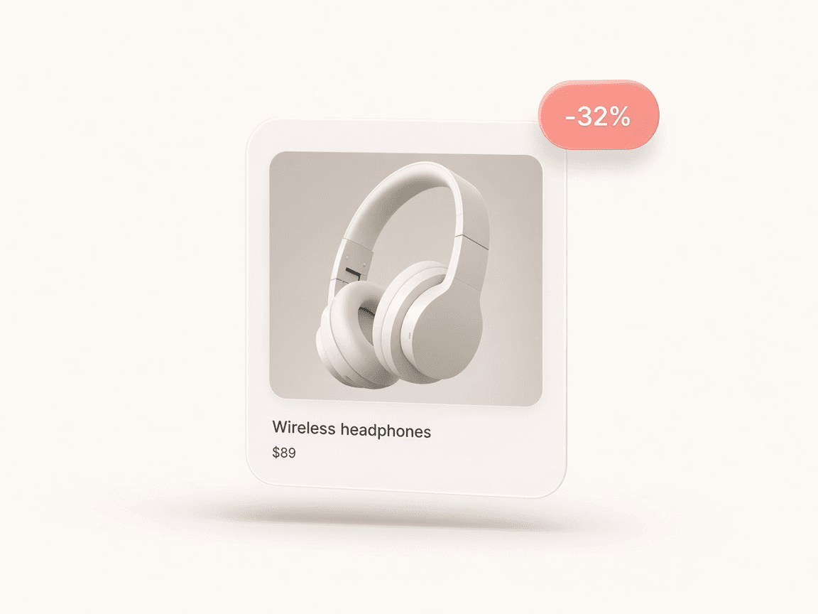 Deal alert card with price drop pill and product thumbnail