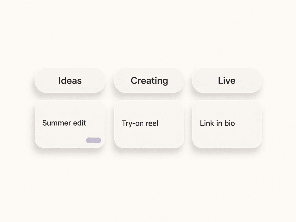 Pipeline stages with soft status chips and work cards
