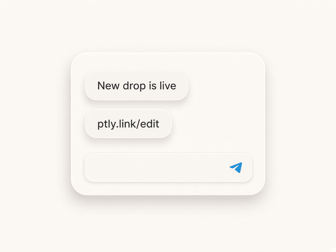 Telegram-style chat card with a soft link share chip