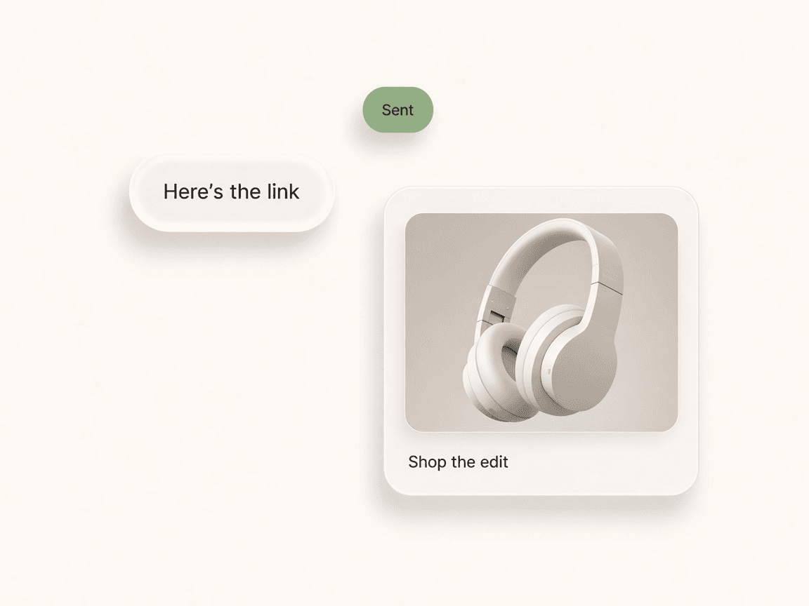 WhatsApp-style chat card with a product link preview