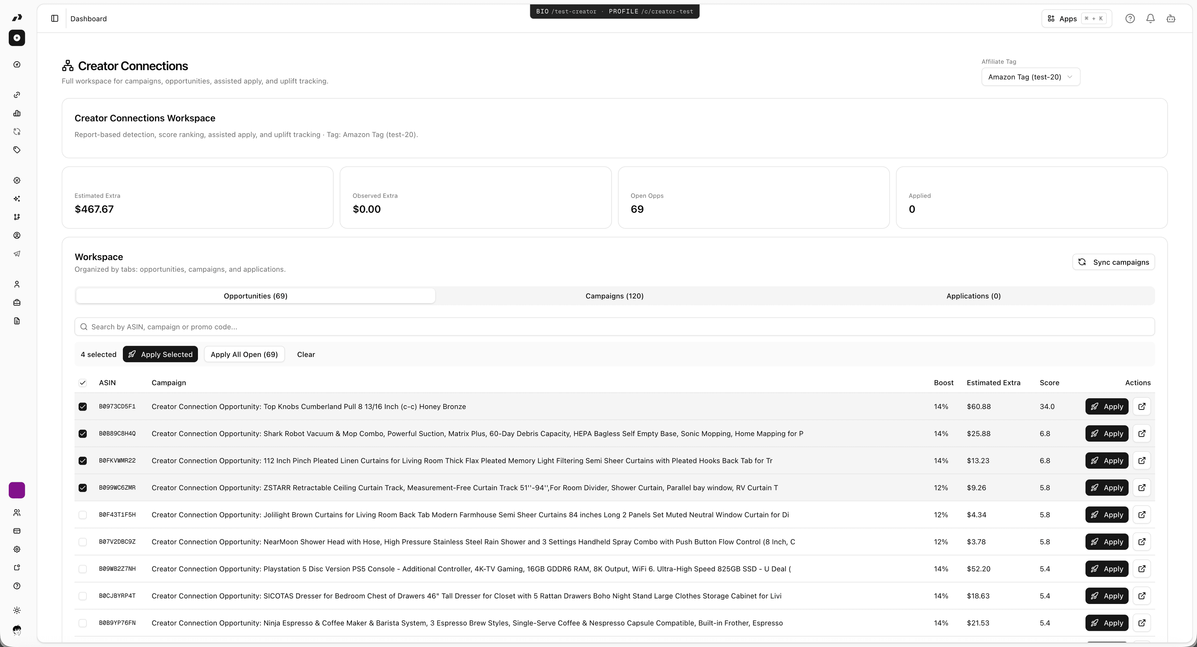 Creator Connections workspace