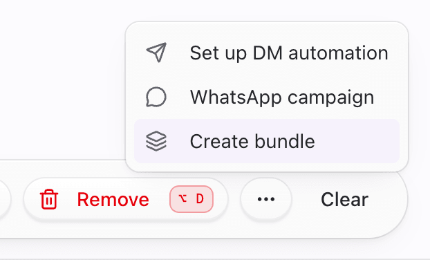 Bulk More actions dropdown showing Create bundle