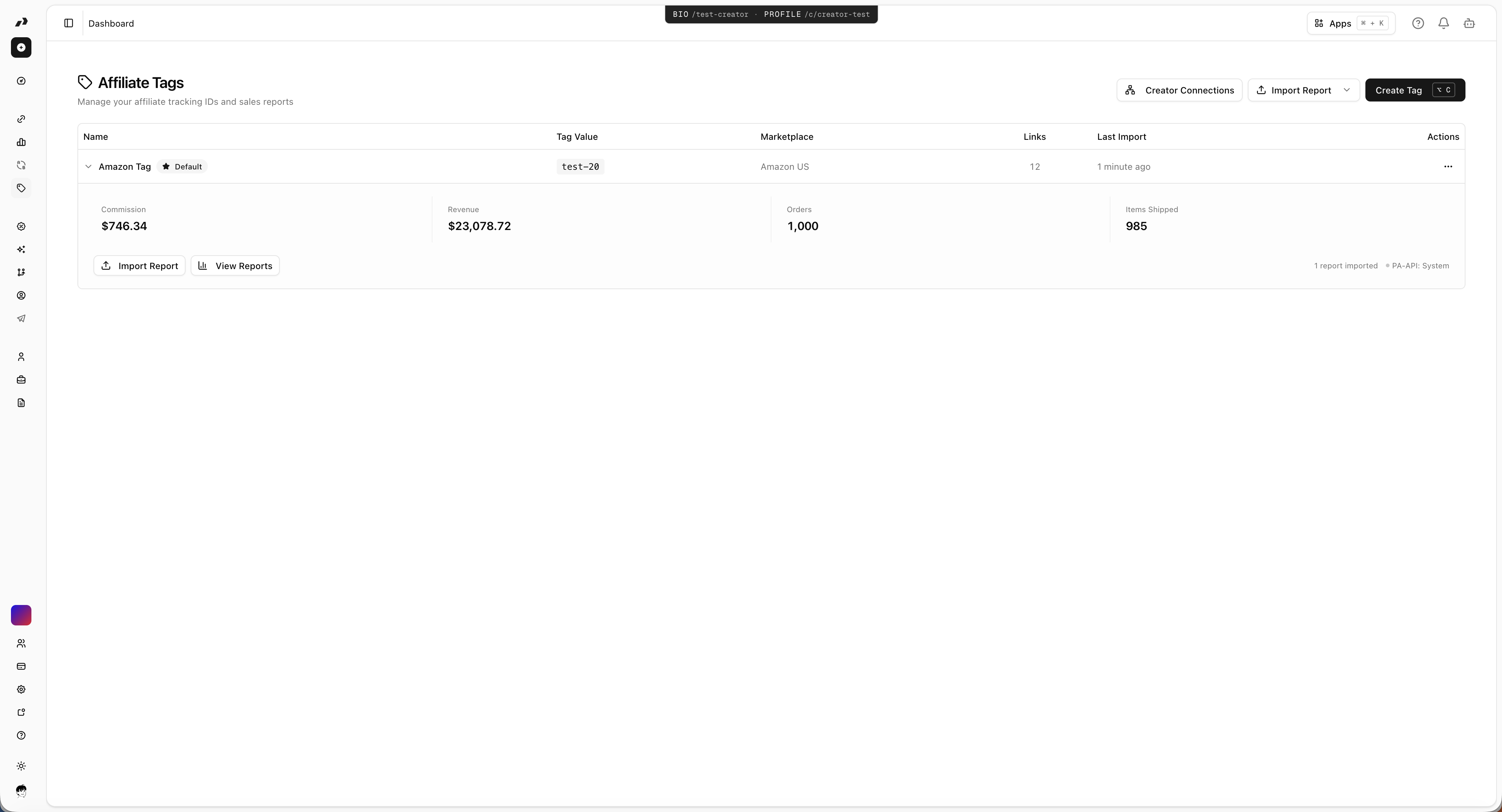 Affiliate Tags & Reports preview